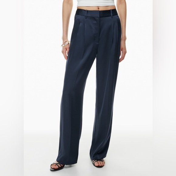 Aritzia Effortless Pants Satin Navy Blue - Picture 1 of 7